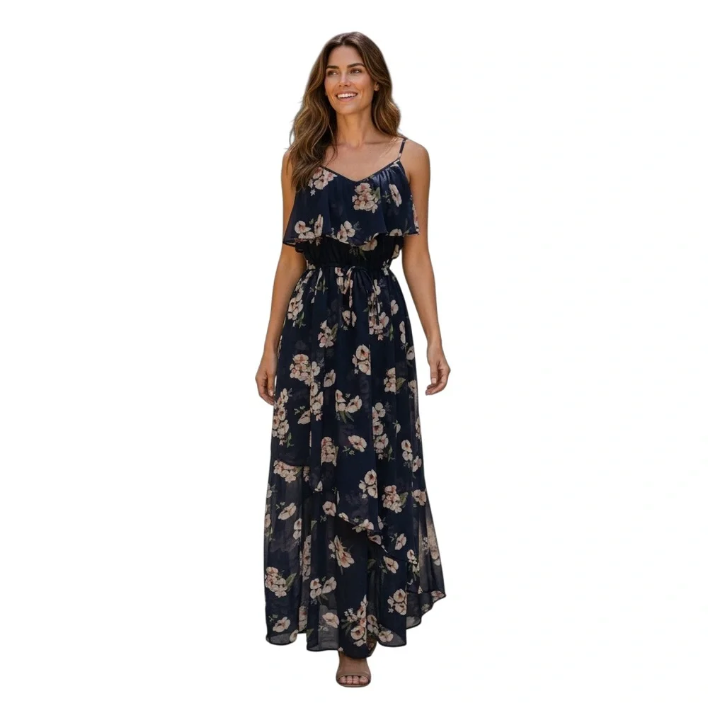 Abercrombie‎ & Fitch Maxi Dress Women’s Floral Navy Blue Dress Size M 2310